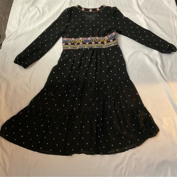 Aly Daly Black Polka Dot Embroidered Boho Peasant Sheer Lined Dress M Cottage - Picture 4 of 13